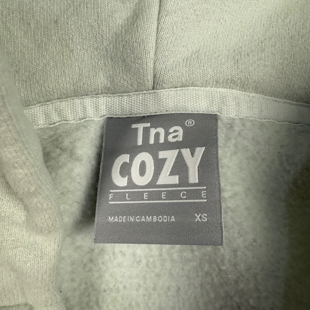 Aritzia Tna Cozy Fleece Hoodie Womens XS Light Green Full Zip Cropped Sweatshirt - Picture 6 of 9